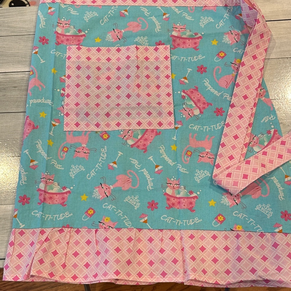 Cat-Themed Blue and Pink Kitchen Apron • MEW!